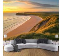 Papier Peint Panoramique 300 x 210 cm Paysages côtiers Impression Paysage Végétal Plages et dunes Peint Décoration Murale Poster jaune-vert Fresque Murale Salon Chambre Á Coucherr Bureau Salle