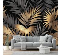 Papier Peint Panoramique 300 x 210 cm, Plantes Feuilles De Palmier Feuilles De Fougère Personnalisé Photo Mural Papier Peint Décoration Murale Salon Chambre á Coucherr Bureau Enfant Chambre, Or Gris