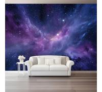 Papier peint panoramique 300 x 210 cm Revêtement mural décoration salon, Design Magnifiques Fantastiques Nuages Étoiles pour chambre salon cuisine Papier Peint Intissé Décoration Murale, Violet