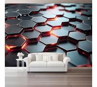 Papier Peint Panoramique 300 x 210 cm Technologie Futurisme Hexagone Papier Peint intissé Personnalisable pour Chambre Salon Chambre D'Enfant Restaurant Maison Décoration Murale Noir