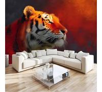 Papier Peint Panoramique 300 x 210 cm Tigre du Bengale Tigre Chat Art Photo Murale Chambre Décor, Papier Peint intissé fond pour Chambre D'Enfant Adolescent Maternelle Murale Orange