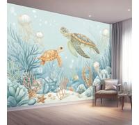 Papier Peint Panoramique 300 x 210 cm（WxH) - Murale Dessin Animé Tortue De Mer Océan Bleu Clair - Poster Mural Géant pour Chambre d'Enfant Salon et Tête de Bed Murale Écologique Impression HD