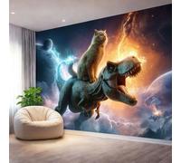 Papier Peint Panoramique 300 x 210 cm（WxH) - Murale L'Espace Les Dinosaures Les ChatonsMulticolore - Poster Mural Géant pour Chambre d'Enfant Salon et Tête de Bed Murale Écologique Impression HD
