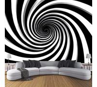 Papier Peint Panoramique 350×256Cm - Revêtement Mural Décoration Salon - Formes Géométriques -Illustration Tourbillonnante En Noir Et Blanc -Tableaux Muraux Tapisserie Photo Trompe L'Oeil Pour Chambre