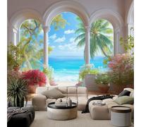 Papier Peint Panoramique 350 x 256 cm Côte Méditerranée bord de mer tropical Art Photo Murale Chambre Décor, Papier Peint intissé fond pour Chambre D'Enfant Adolescent Maternelle Murale 3D nordique