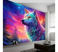Papier Peint Panoramique 350 x 256 cm, Fantaisie Poster Murales, Ciel Étoilé Loup Grandes Photo Papier Peint intissé pour Salon Adulte Chambre d'enfants Étude Décoration Intérieure