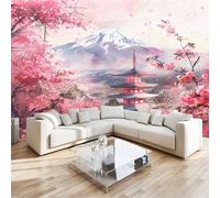 Papier Peint Panoramique 350 x 256 cm Fleurs de cerisier de montagnes de style japonais Papier Peint intissé Poster Tableaux Muraux Tapisserie Photo Trompe l'oeil pour Chambre Salon Décoration Murale