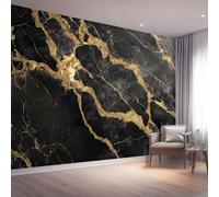 Papier Peint Panoramique 350 x 256 cm Mural 3D, Noir Or Tapisserie Photo Peinture Murale, Papier Peint Peinture Moderne Simplicité Texture marbrée Lignes Fresque Pour Salon Chambre Toile Fond Tv
