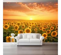 Papier Peint Panoramique 350 X 256 Cm Nature 3D Papier Peint Murale Orange Tournesol Lueur Du Coucher Du Soleil Poster Geant Mural Personnalisé Salon Chambre À Coucher Maison Décoration