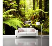 Papier peint panoramique 350 x 256 cm - Papier Peint Intissé Mural - Design Nature Mousse Ruisseaux Forêts tropicales - Coloré - pour Chambre Salon Bureau Personnalisé Décoration Murale