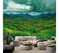 Papier Peint Panoramique 350 x 256 cm Peinture à l'huile Collines Village rural Art Photo Murale Chambre Décor, Papier Peint intissé fond pour Chambre D'Enfant Adolescent Maternelle Murale