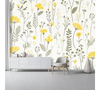 Papier Peint Panoramique 350 x 256 cm Poster Geant Mural 3D, Fleurs sauvages botaniques fantastiques Photo Peinture Murale pour Salon Chambre Toile Fond TV - Jaune Personnalisé Fresque Home Decor
