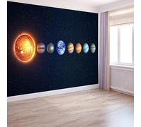 Papier peint panoramique 350 x 256 cm Revêtement mural décoration salon, Papier Peint Photo INTISSÉ Système Solaire Simple Murale Poster Géant Affiche Décoration Bleu Foncé