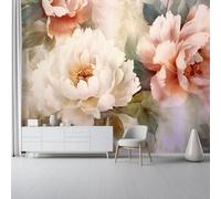 Papier Peint Panoramique 350 x 256 cm - Shabby Chic Vintage Fleurs Papier Peint Intissé pour Chambre Salon Bureau, Beige Personnalisé Décoration Murale