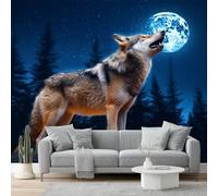Papier Peint Panoramique 350 X 256 Cm Style Gothique 3D Papier Peint Murale Bleu Loup Gris Ombre De Pinposter Geant Mural Personnalisé,Salon Chambre À Coucher Maison Décoration Intérieure