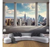 Papier Peint Panoramique 350x256cm (L×H) - Imperméable Revêtement Mural Décoration Salon, Ville Horizon Colonnes Bâtiments Paysage Design Pour Salon Chambre TV Fond Murale Décoration, Gris Blanc