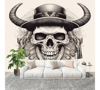 Papier Peint Panoramique 3D 250x175cm CrâNe Sombre de Cow-Boy à Cornes de BéLier Murales Panoramique Art Abstrait Papier Peint Intissé pour Salon Adulte Chambre d'enfants, Restaurant Décoration