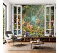 Papier Peint Panoramique 3D 250x175cm Papier Peint Grappe Fleurs Champignon Tapisserie Poster Geant Mural Royaume Secret Contes Fées Fantastiques pour Salon Chambre Décoration Murale, Vert Émeraude