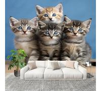 Papier Peint Panoramique 3D 300x210 cm Animaux Trop Mignon Chat Tigré Papier Peint Intissé Brun Toison Mur Tableaux Muraux Tapisserie Photo Décoration Murale Salon Chambre