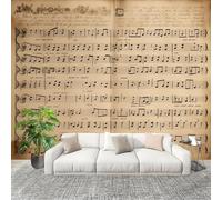 Papier Peint Panoramique 3D 300x210 cm RéTro Partitions Notes de Musique Papier Peint Intissé Brun Toison Mur Tableaux Muraux Tapisserie Photo Décoration Murale Salon Chambre