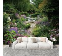 Papier Peint Panoramique 3D 300x210cm Un Magnifique Jardin de Style EuropéEn Murales Panoramique Vert Papier Peint Intissé pour Salon Adulte Chambre d'enfants, Restaurant Décoration