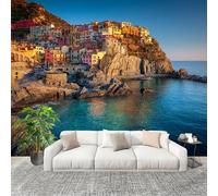 Papier Peint Panoramique 3D 350x256cm Magnifiques Paysages Des Cinque Terre, Italie Murales Panoramique Paysages CôTiers Papier Peint Intissé pour Salon Adulte Chambre d'enfants, Restaurant Décoration