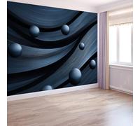 Papier Peint Panoramique 3D 3D Géométrique Abstrait Vague Espace, Papier Peint Intissé Tapisserie Poster Mural Noir pour Salon Chambre Décoration Murale 250 x 175 CM