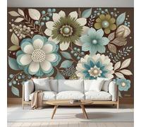 Papier peint panoramique 3D à motif floral rétro, idéal pour décorer une chambre de jeune fille, un salon, un bureau ou un couloir. Papier peint photo surréaliste, vert clair, 350 cm x 256 cm.
