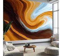 Papier Peint Panoramique 3D Abstrait Spirale Vague Marbre, Papier Peint Intissé Tapisserie Poster Mural Marron pour Salon Chambre Décoration Murale 200 x 140 CM
