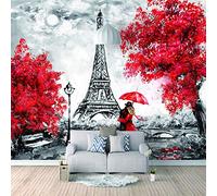 Papier Peint Panoramique 3D,Amoureux à Paris rouge - Autocollant Mural Pour Salon Chambre À Coucher Couloir Moderne Espace Visuel De Paysage Naturel Murale 350x256 cm - 7 lés