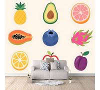 Papier Peint Panoramique 3D Ananas Orange De Dessin Animé 300x210 cm Papier Peint Mural Poster Intissé Avocat Fruit Du Dragon,pour Chambre Salon Restaurant Personnalisé Décoration Murale