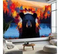 Papier Peint Panoramique 3D Animal Paysage Automne Ours Brun, Papier Peint Intissé Fond Multicolore pour Chambre Salon Mur TV Artistique XXL Poster Décoration Murale 300 x 210 CM