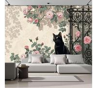 Papier Peint Panoramique 3D Animal Sur Une Grille En Fer Illustration D'Un Chat, 200x140cm Soie Murale pour Salon Chambre d'enfants Restaurant Décor Murales, Beige clair Chambre Fresques Muraux