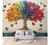 Papier Peint Panoramique 3D Arbre Coloré 300x210 cm Papier Peint Mural Poster Intissé Papillon,pour Chambre Salon Restaurant Personnalisé Décoration Murale