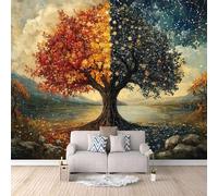 Papier Peint Panoramique 3D Arbre Du Monde 300x210 cm Papier Peint Mural Poster Intissé Jour Et Nuit,pour Chambre Salon Restaurant Personnalisé Décoration Murale