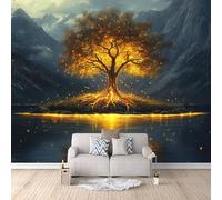 Papier Peint Panoramique 3D Arbre Du Monde 300x210 cm Papier Peint Mural Poster Intissé Lacs Et Montagnes,pour Chambre Salon Restaurant Personnalisé Décoration Murale
