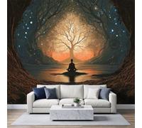 Papier Peint Panoramique 3D Arbre Vie Île Décoration Murale 390x260cm | Zen Bohème Tapisserie Murales Papier Peint Intissé pour Chambre Salon Décor Fond TV, Poster Tableaux Photo Muraux