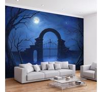 Papier Peint Panoramique 3D Arc gothique ciel nocturne D'Effets , Papier Peint Intissé Décoration Intérieure Anti-UV, Halloween Tapisserie Poster Murale pour Salon Chambre D'enfant 350 x 256 cm