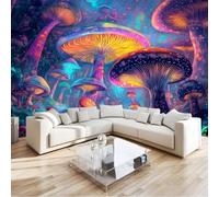 Papier Peint Panoramique 3D Art Numérique Monde Des Champignons Intissé Décoration Murale pour Salon Chambre, Violet Poster Décoration Fond De Mur Tv Papier Peint Murales 300 x 210 cm