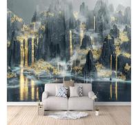 Papier Peint Panoramique 3D Art Oriental Papier Peint Murale Paysage Rétro, Montagnes Et Paysages Aquatiques Poster Tableaux Muraux, Photo Mural Salon Chambre TV Mur de fond Décor 300 × 210 cm (L x H)