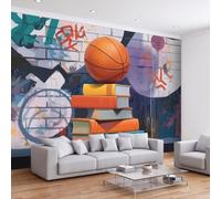 Papier Peint Panoramique 3D Bask ball livres graffiti urbain D'Effets , Papier Peint Intissé Décoration Anti-UV, Style Street cool Tapisserie Poster Murale pour Chambre Chambre D'enfant 200 x 140 cm
