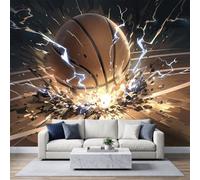Papier Peint Panoramique 3D Basket Explosion Éclairs Murale 250x175cm | Planches Bois Éclaté Stylées Tapisserie Murales Papier Peint Intissé pour Chambre Salon Décor Poster Tableaux Photo Muraux