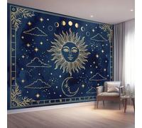 Papier Peint Panoramique 3D Bleu Fantastique Céleste 150 x 105 cm | Soleil Lune Étoiles Constellations Nuages Papier Peint Intissé pour Chambre Salon Cuisine Haute Qualité Papiers Peints Murale