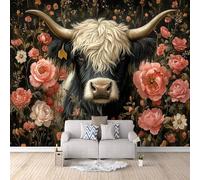Papier Peint Panoramique 3d Bovins à Fleurs Décoration murale Style De Peinture à L'huile papier peint non tissé décoration chambre TV mur salon papier peint-250x175cm