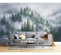 Papier Peint Panoramique 3D Brume Matinale Forêt De Pins 400 x 280cm - Décoration Murale Tranquillité Guérison - Tapisserie Murales Papier Peint Soie pour Chambre Salon - Poster Tableaux Photo Muraux