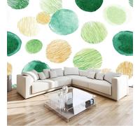Papier Peint Panoramique 3D Cercles Aquarelles Dessinés à la Main 250x175 cm, Fresque Murale Vert Moderne en Intissé HD pour Salon Chambre, Revêtement Mural, Pose Facile, Colle non incluse 603o