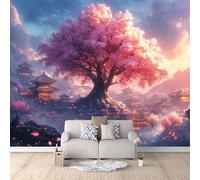 Papier Peint Panoramique 3D Cerisiers En Fleurs 200x140 cm Papier Peint Mural Poster Intissé Château De Snow Mountain,pour Chambre Salon Restaurant Personnalisé Décoration Murale