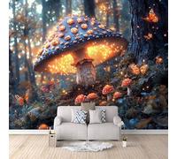Papier Peint Panoramique 3D Champignon Papier Peint Murale Papillon De Forêt De Champignons Fantastiques Poster Tableaux Muraux, Photo Mural Salon Chambre TV Mur de fond Décoration 300 × 210cm (L x H)