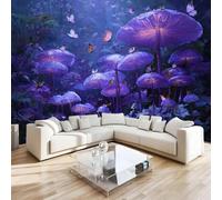 Papier Peint Panoramique 3d Champignons Papillons Intissé Poster Tableaux Muraux Rêveur Violet Décoration murale Art Wallpaper pour Salon Cuisines Bureau Chambre d'enfants Décor 250x175 cm R1386