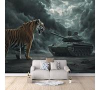 Papier Peint Panoramique 3d Char Tigre Décoration murale Lutte papier peint non tissé décoration chambre TV mur salon papier peint-400x280cm